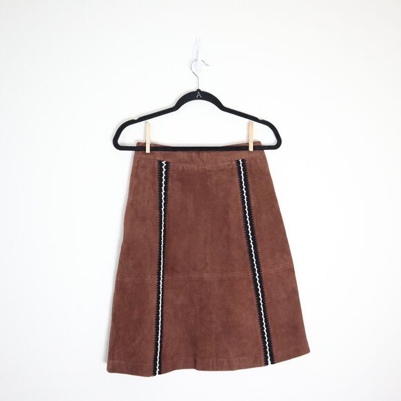 Claudie Pierlot US 4 Suede A Line Skirt Crochet Brown 70s Style Cottagecore - Picture 7 of 11
